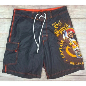 Captain Morgan Rum Cargo Board Shorts Men's Size 34 Black Swimwear Trunks